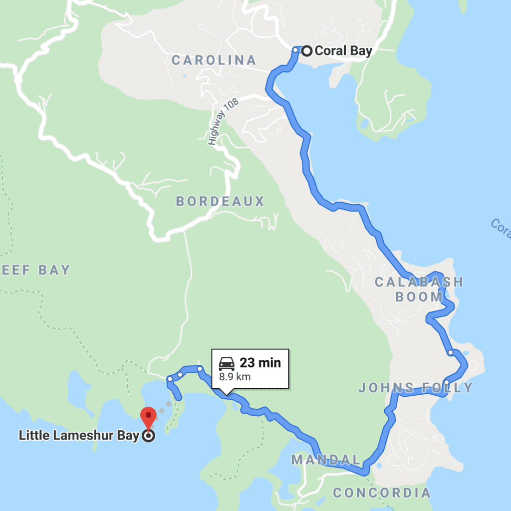 map from Coral Bay to Little Lameshur Bay